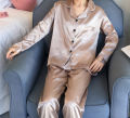 Ladies Pajamas Set Long Sleeve Soft Lounge Wear Silk Satin Pj.