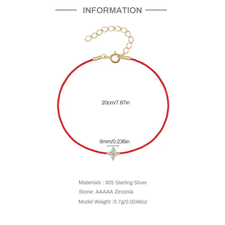 BOAKO%20925%20Sterling%20Silver%20Lucky%20Couple%20Bracelet%20Single%20Geometric%20Zircon%20Red%20Rope%20Women's%20Bracelets%20Valentine's%20Anniversary%20Gift%20-%20Image%202