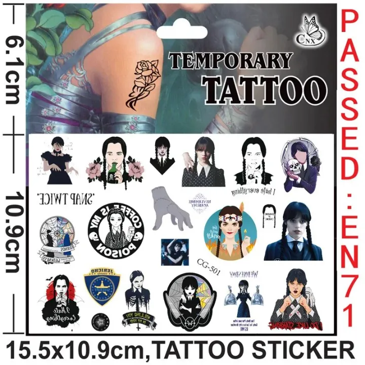2023%20New%20Tv%20Series%20Wednesday%20Addams%20Movie%20Tattoo%20Stickers%20Movie%20Art%20Sticker%20For%20Women%20Girls%20Role%20Play%20Fun%20For%20Kid%20Toy%20-%20Image%202