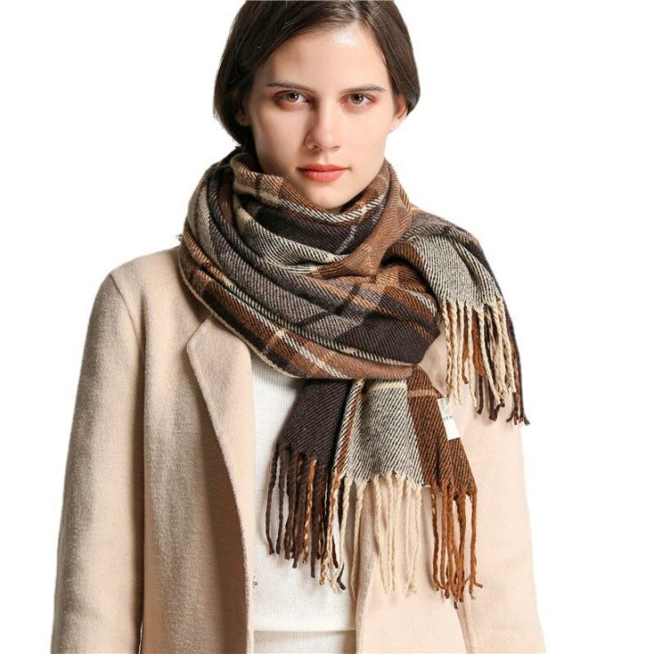 Thick Warm Winter Scarf Design Print Women Cashmere Pashmina Shawl Lady Wrap Tassel Scarves Knitted Men Foulard Blanket