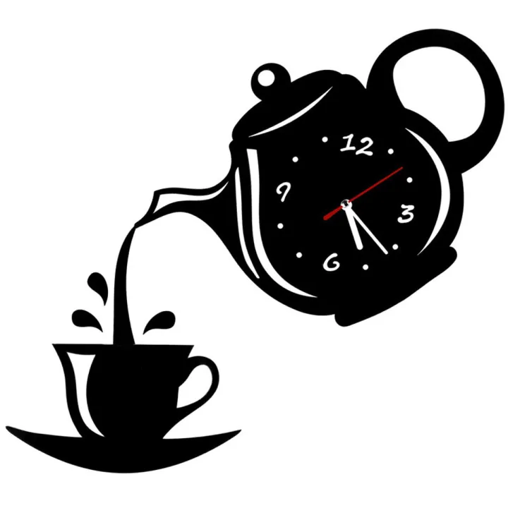 3D Wall Clock DIY Teapot Shape Acrylic Mirror Clock Hollow Digital Clock Home Decor