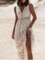 Long Dress Women Boho Lace Maxi Dress Summer Beach Holiday White Wedding Dresses Ladies Retro V Neck Sundress Ropa Mujer. 