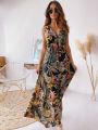 Women Bohe Maxi Long Sundress Summer Female V neck Backless Sleeveless Floral Print Bandage Party Dresses TCFZ-60.