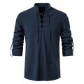 Mens Scottish Jacobite Ghillie Kilt Shirts Medieval Renaissance Pirate Costume Long Sleeve Lace Up Henley Shirt Men Camisas.