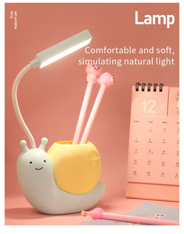 Cute Desk Lamp with Pen Holder Snail Rechargeable LED Table Lamp for Kids Foldable Reading Desk Light for Bedroom Nursery Study Home-D Shop