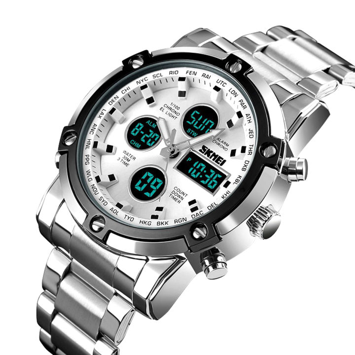 SKMEI%201389%20Silver%20Stainless%20Steel%20Dual%20Time%20Watch%20For%20Men%20-%20White%20&%20Silver%20-%20Image%203