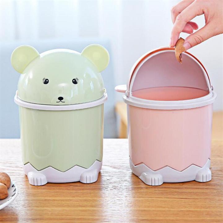Desktop trash Mini Flip Lid Home Living Room Desktop Bedside Plastic Trash Can Cartoon Garbage Bin