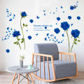 Home decor bedroom self adhesive 3d wall paper blue roses wall stickers. 