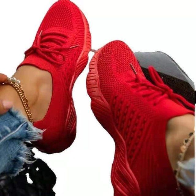 Women's Mesh Floral Print Sneakers - Breathable Casual Lace-Up Shoes With Thick Sole For Everyday Wear