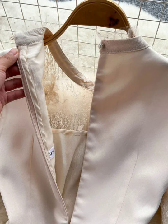 Women%20Beaded%20Vintage%20Dress%20Fashion%20High%20Waist%20Patchwork%20Gauze%20Elegant%20Dresses%20Ladies%20A%20Line%20Spring%20Autumn%20Apricot%20Robe%20Vestidos%20-%20Image%205