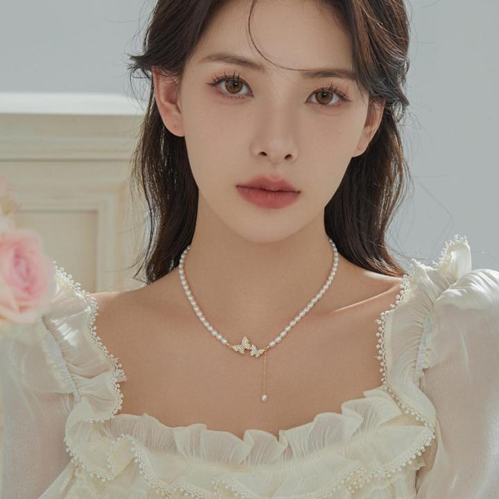 Cute Butterfly  Pearl Stone Luxury Pearl Necklace Chain for Women