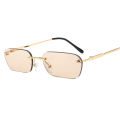 Small Rectangle Slim Rimless Shade Sunglasses Men Women Designer Minimal Glasses. 