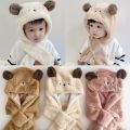 【Must-have】 Winter Cartoon Bear Ears Scarf Hoodie Cap Thicken Windproof Beanies Baby Hat Scarf Plush Kids Plush Hats Boys Girls.