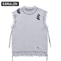 Harajuku tattered fringed sweater vest women's y2k Vintage korean oversized knitted ugly sleeveless sweater men's aesthetic. 
