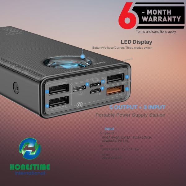 Baseus Portable Laptop Charger, Baseus 30000mAh Power Bank 65W Fast Charging USB C Battery PD 3.0 7-Port Battery Bank for All laptops & Phone Amblight 30000mAh 33W power bank PD3.0 QC3.0 4x USB / 1x USB Type C (PPLG-01) 6 Months Warranty By Honestime