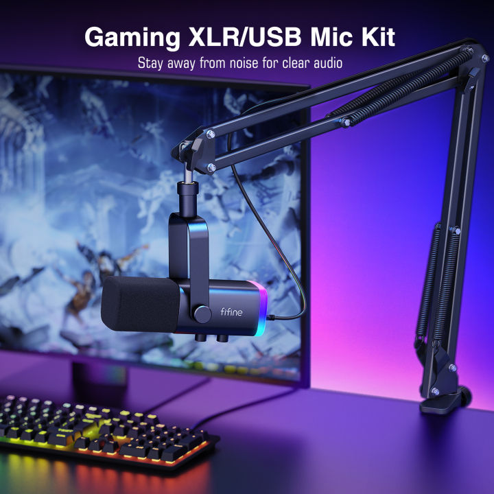 FIFINE%20XLR/USB%20Gaming%20Microphone%20Kit%20with%20Headphone%20Jack/Mute/RGB%20/Arm%20Stand,Dynamic%20Mic%20Set%20for%20PC%20PS5/4%20Mixer%20AmpliGame%20AM8T%20-%20Image%202