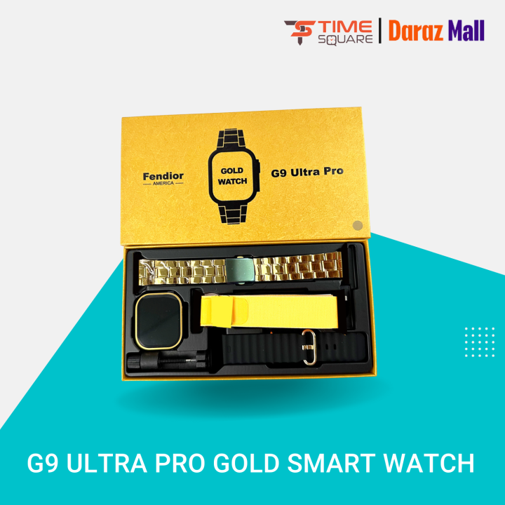 G9 Ultra Pro Gold Smart Watch with 3 Straps Men Ultra Series 9 NFC Bluetooth Call Watch for IOS&Android Phone.
