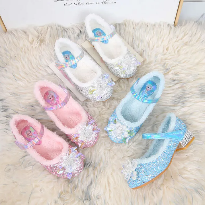 Veet%20Children's%20High%20Heels%20Elsa%20Princess%20Winter%20New%20Leather%20Baby%20Plush%20Little%20Girl%20Crystal%20Shoes%20-%20Image%202