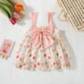 Summer new bow Hand-painted wind tulip flowers Light light halter Summer beach wind sweet Princess dress. 