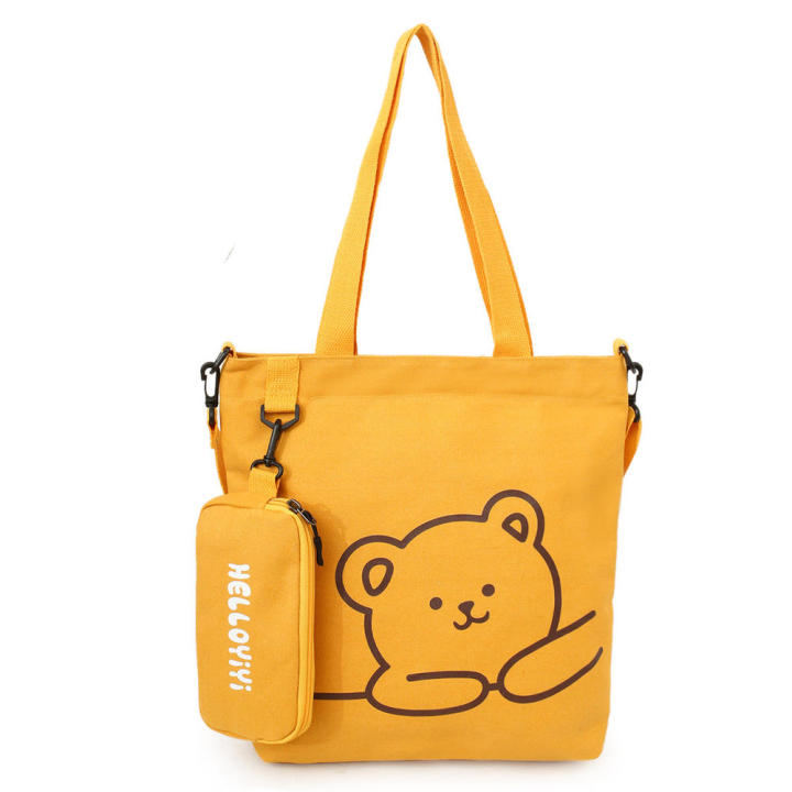 Large Capacity Canvas Bag Eco-friendly Canvas Zippered Cartoon Tote Bag 2-in-1 2 In 1 Design Student Handbag for Casual Use Fashion Accessory Shopping Bag Daily Carry Casual Wear School Bag Women's