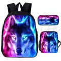 Cool Wolf Print Backpack School Bags Fashion Bookbag For Teenage Boys Girl 3Pcs School Backpacks Shoulder Bag Pencil Bag Mochila.