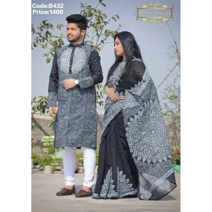 Exclusive%20Designer%20Block%20Print%20Half%20Silk%20Saree%20&%20Dhupian%20Silk%20Panjabi%20Combo%20For%20Couple%20Stylesh%20&%20fashionable%20best%20couple%20dress%20for%20man%20and%20women%20-%20Image%202