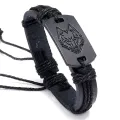 Black Braided Men Leather Bracelet Stainless Steel Magnetic Buckle.