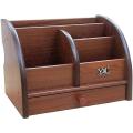 Wood Remote Control Storage Box with Slender Drawer-Brown. 