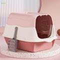 Hooded Cat Litter Box with Lid Easy to Clean Sandbox Pet Litter Box with Lid Pink.