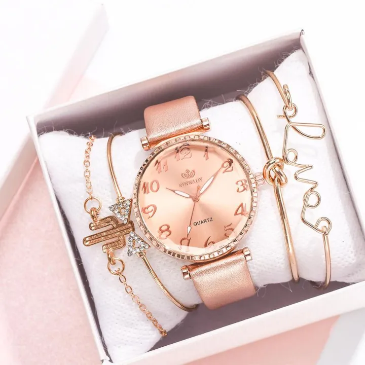 5pc/set%20New%20Fashion%20Women%20Watches%20Round%20Arabic%20Numerals%20Leather%20Watch%20Women%20Dress%20Ladies%20Wristwatches%20Luxury%20Bracelet%20Watch%20Set%20-%20Image%202