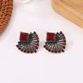 Ethnic Vintage Zircon Earrings Bohemia Fan-shaped Red Green Crystal Stud Earrings Preferble - Low Hassle and Maintanance. 