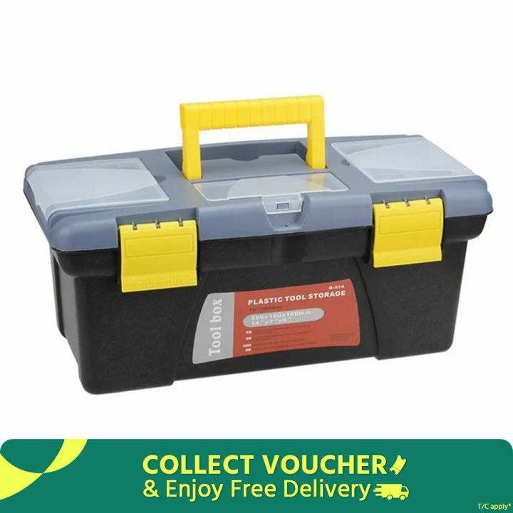 12-inch Tool Box Plastic Tool Box with Tray and Organizers Includes Removable 3 Small Parts Boxes