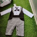 Boy baby party dress black tie romper. 
