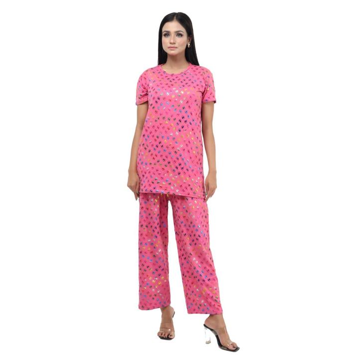 Long Tshirt with Palazzo Set for Women Multicolor Random Design Cotton