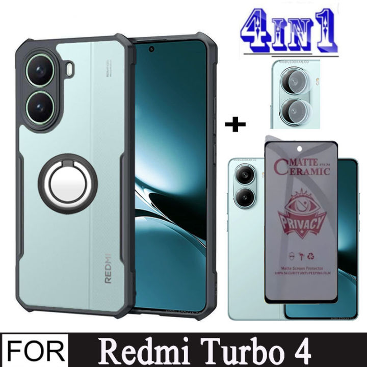 Redmi Turbo 4 Shockproof Phone Case for Xiaomi Redmi Turbo4 Turbo3 RedmiTurbo4 4 in 1 Mobile phone holder + Privacy Ceramic Screen Protector
