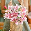 Artificial Lily Flower, Fake Lily Artificial Flower Wedding Party Decor Bouquet Home Hotel Office Garden Craft Art Decor Mother's Day Gifts for Her, Pink with out tob. 