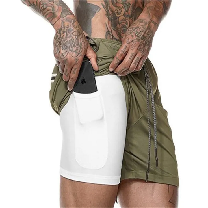 New%20Men's%20Double%20Layer%20Solid%20Shorts%20Large%20Size%20Fitness%20Training%20Fast%20Running%20Pants%20-%20Image%207