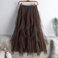 Big Ruffles Tulle Skirt Womens Autumn Winter High Waist Elegant Pleated Skirts Female Korean Fashion Casual Mesh Skirt.