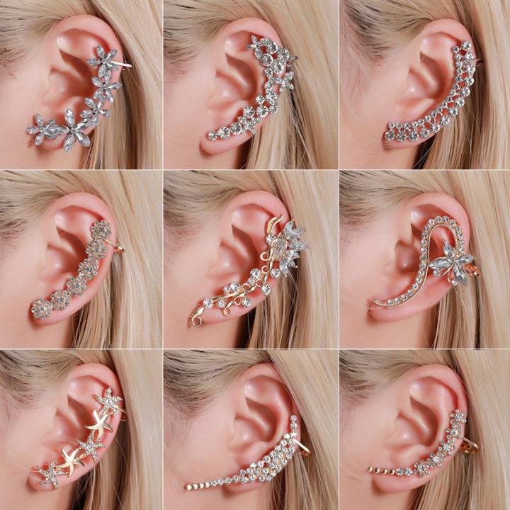 Bohemian No Hole Crystal Rhinestone Ear Cuff Wrap Stud Clip Earrings For Women Girl Ear Bone Clip No Pierced Ear Clip