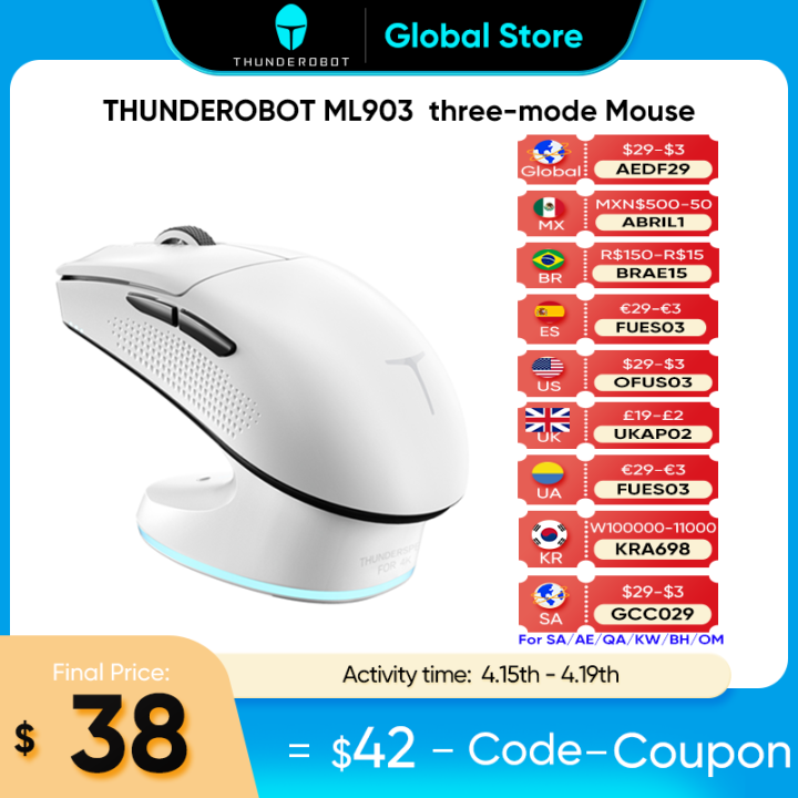 Thunderobot ML903 three-mode mouse gaming esports Wireless Bluetooth 2.4G wired 4K ultra-lightweight design PAW3395 charging