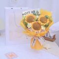 Finished Crochet Flowers Bouquet Handmade SunFlower Bouquet Valentines Gift Wedding Decor Knitted Flower Bouquet with Gift Bag.