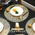 Sea Flower Placemat | Round PVC Dining Mat | Heat-Resistant Table Pad | Non-Slip Table Protector  15 Inch Woven Plastic Table Mats | | Elegant Wedding Tableware | Festival Dining Table Mat | Luxury Gold Table Decor |  Model PM 1007 by Pizeon Luxury Linens. 