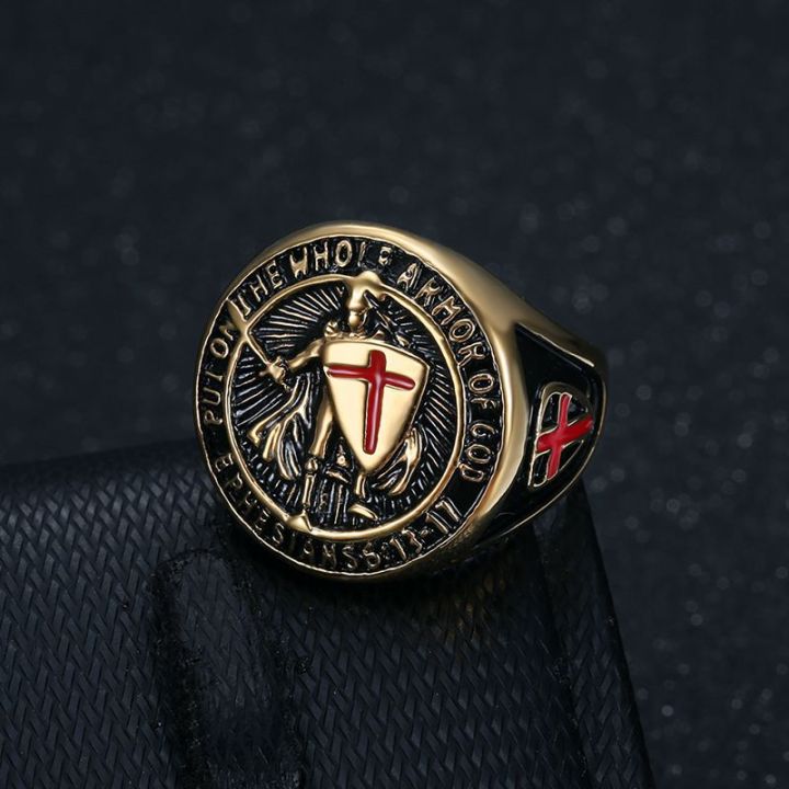 European%20and%20American%20New%20Hiphop%20Men's%20Titanium%20Steel%20Gold%20Plated%20Ring%20Vintage%20Templar%20Red%20Cross%20Shield%20Ring%20-%20Image%203