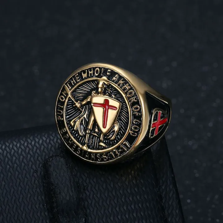 European%20and%20American%20New%20Hiphop%20Men's%20Titanium%20Steel%20Gold%20Plated%20Ring%20Vintage%20Templar%20Red%20Cross%20Shield%20Ring%20-%20Image%203