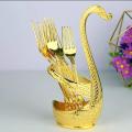 Spoon Set With Swan Stand - Gold And Silver - Chopsticks. 