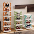 1 pcs 5-Tier Multi-Layer Shoe Rack: Adjustable Folding Plastic Organizer for Garages and Narrow Spaces. 