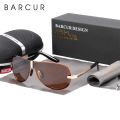 BARCUR Glass Stainless Steel Polarized Sunglasses Men Driving Male Sunglasses oculos Male Eyewear Accessories For Men.