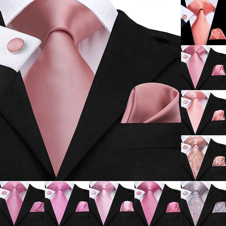Hi-Tie%20100%25%20Silk%20Classic%20Men's%20Wedding%20Coral%20Pink%20Red%20Peach%20Tie%20Pocket%20Square%20Cufflinks%20Set%20Rose%20Ties%20for%20Men%20Solid%20Paisley%20Ties%20-%20Image%203