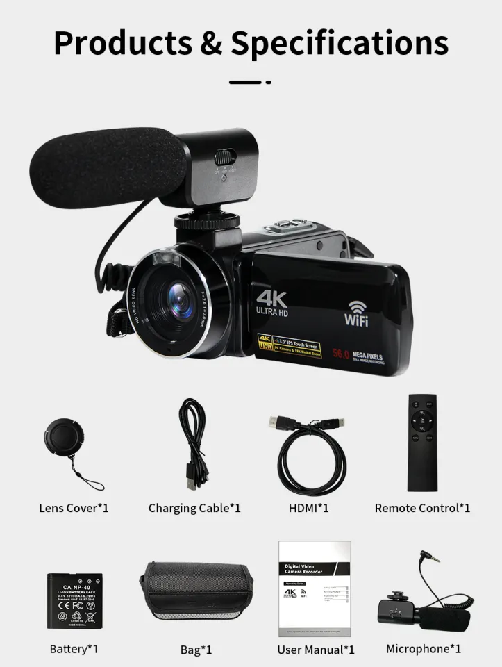 4K Camcorder Ultra HD 56MP Video Blog Camcorder for 18X