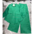 Women's Wide Leg Pants Two Piece Loose Long Sleeve Lapel Shirts+Pants Female Suit.